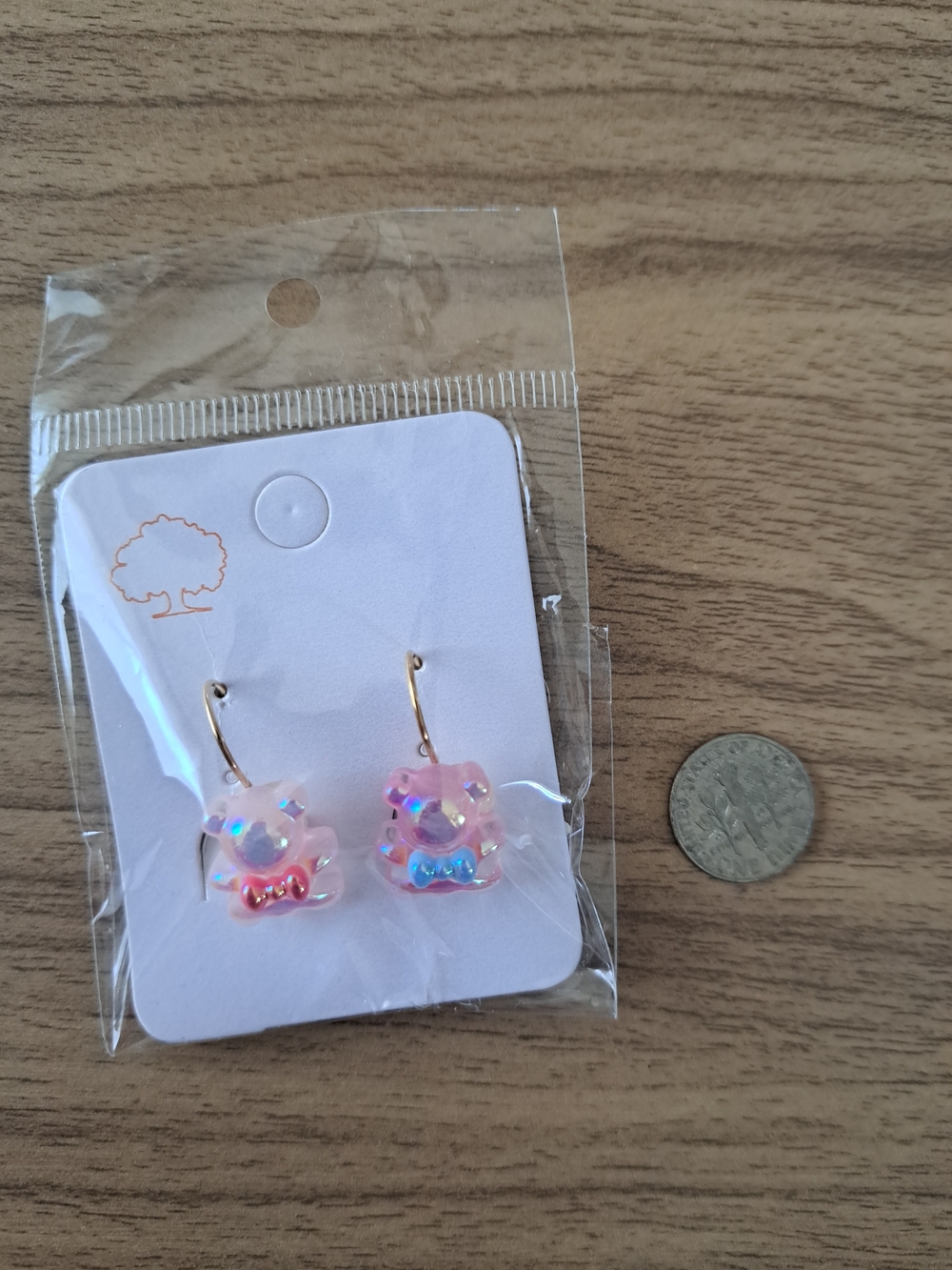 Iridescent Pink Kids Bear Dangle Earrings